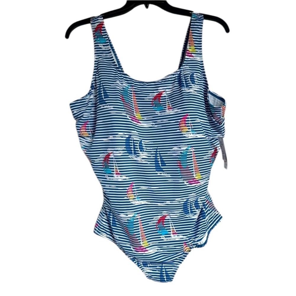 Lands’ End Tugless One-Piece Swimsuit Sailboat Print 26W